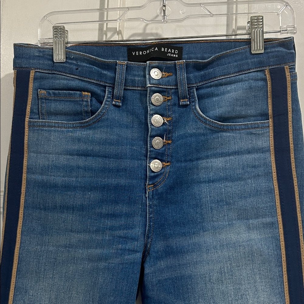 Veronica Beard Carolyn 10" Baby Boot Tuxedo Stripe Raw Hem Button Fly Jeans - 27 - Picture 3 of 10
